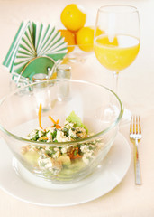 Plate with salad on the table