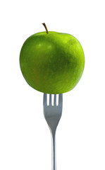 Grüner Apfel auf Gabel