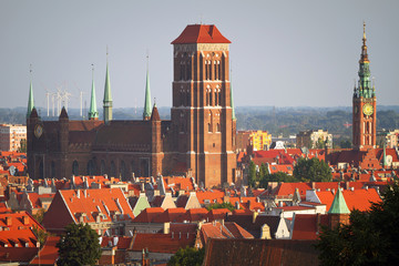 Fototapeta premium Panorama of old town of Gdansk with historic buildings, Poland