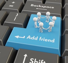 3d button add friend with 3d humans - social network concept