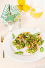 Tiger prawnes with vegetable sauce