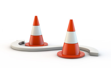 Traffic cones and arrow