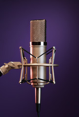 shiny metallic mic on stand