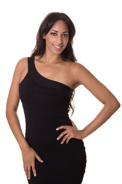 Hot young woman in a little black dress.