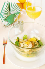 Salad made of fennel with oranges in a glass dish