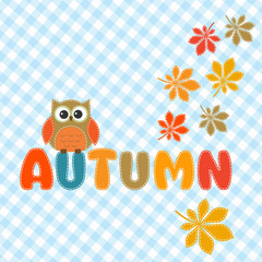 Autumn lettering with cute owl and leaves