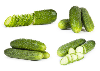 green cucumber vegetable fruits isolated on white background