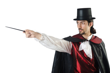 Magician doing tricks on white