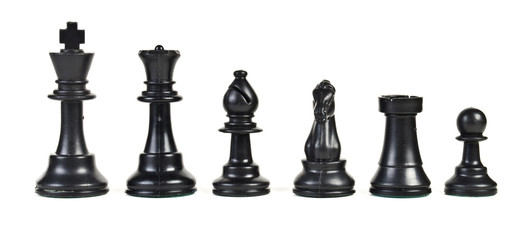 Black chess pieces in order of decreasing