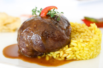 Roast chicken breast with yellow rice