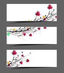 set of floral banner, flower vector header template.