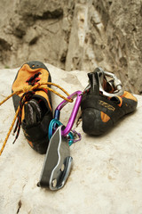 climbing shoes on the stone.