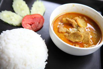 Thai food mussaman curry with rice