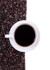Coffee cup with espresso coffee beans