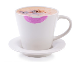 Coffee cup with lipstick print