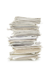Pile of papers on white