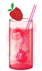 Cocktail with Strawberry juice and ice cubes