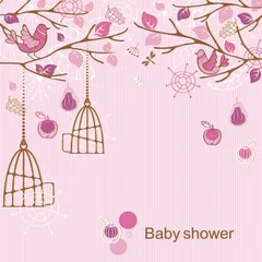 Crédence de cuisine en verre imprimé Oiseaux en cages Baby shower - fille