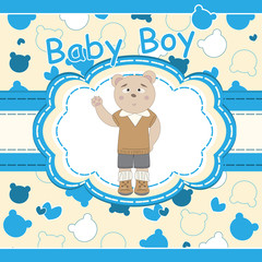 Baby shower greeting card with cute bear boy