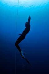Fototapeta na wymiar Freediver wychodzi z głębokości
