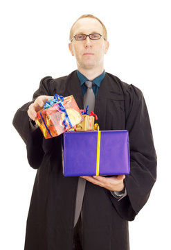 Lawyer with two colorful gifts