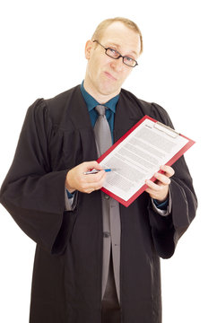 Lawyer with an agreement on his clipboard