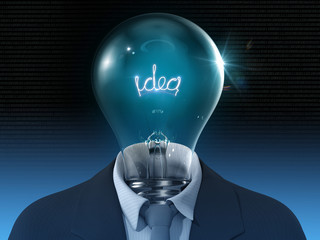 Grüne Idee Glühbirne im Anzug 3D