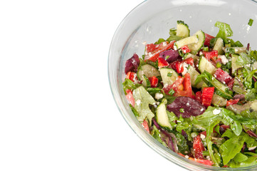 vegetable salad in a large glass bowl