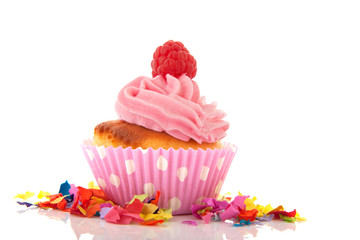 Pink cupcake with raspberry