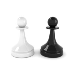 Black and white pawns isolated on white