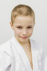 portrait of cute young teen boy in kimono