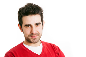 Obraz premium Young casual man portrait, isolated on white, ( with copyspace )