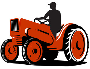 Farmer Driving Vintage Tractor Retro