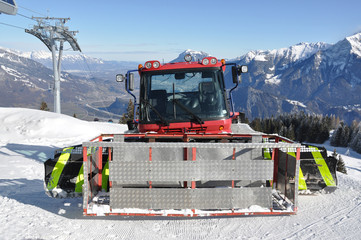 Snowplow in Pizol, famous Swiss skiing resort