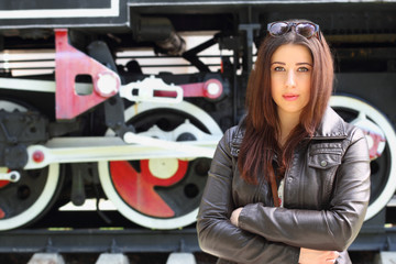 Obraz na płótnie Canvas Girl and locomotive