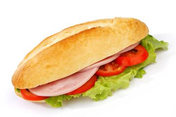 Closeup of sandwich with ham and fresh vegetables