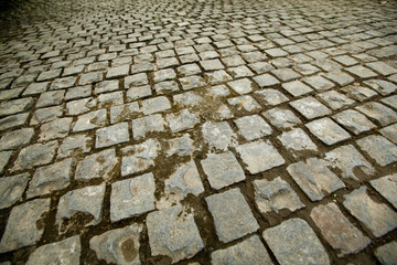 Closeup view on a cobblestone road