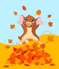 Fotobehang Happy fall mouse © Anna Velichkovsky