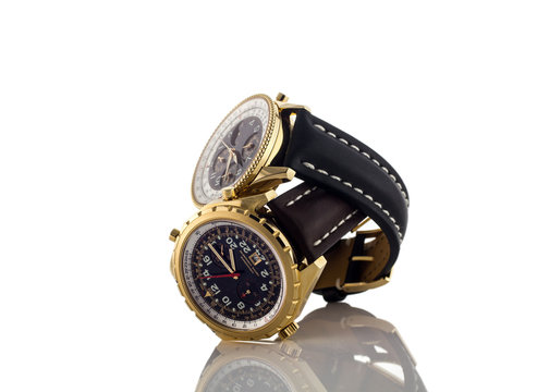 Mens luxury wrist watches on white