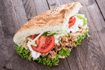 Pita and Kebab on wood