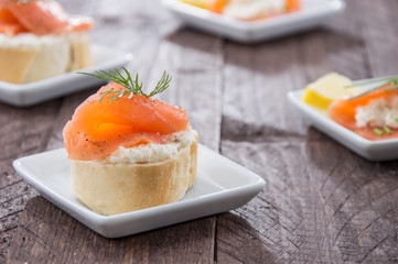 Salmon starters on small plates