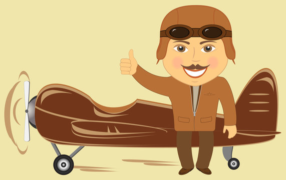 cartoon plane with pilot showing thumb up and smile