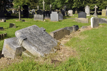 Vandalised Gravestone In A Cemetery