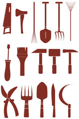 Obraz premium set isolated garden and repair tools silhouette