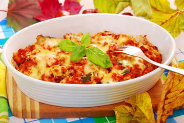 autumn casserole with minced meat and zucchini
