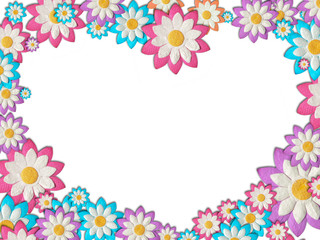 Fototapeta na wymiar Colorful Paper flowers create a frame on white background