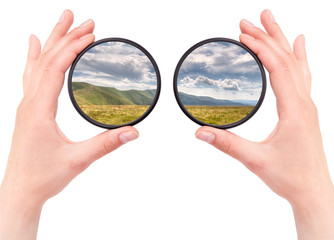 beautiful landscape throw camera filter isolated