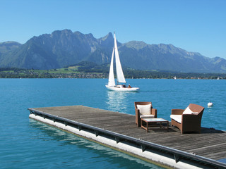 Romantic view to the lake Thun, Switzerland