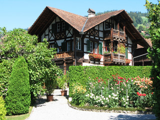 Fototapeta na wymiar Traditional wooden Swiss house