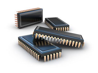Computer chips isolated on white
